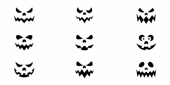 halloween jack o lantern faces black silhouettes on white background