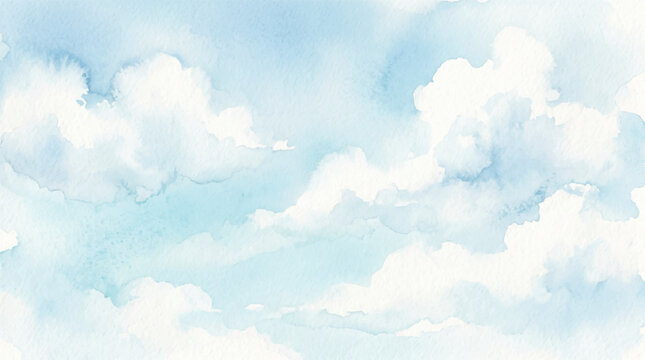 Watercolor clouds, soft blue and white abstract background