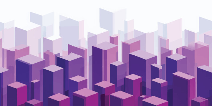 Futuristic vector illustration of an abstract geometric wallpaper featuring a seamless 3d purple cube pattern and square block texture for business technology design