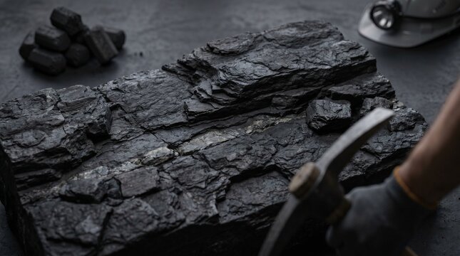 Natural Coal Surface Background with Mining Equipment and Pickaxe
