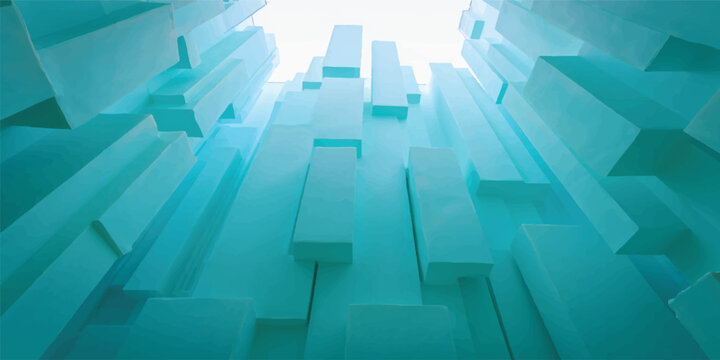 An abstract blue technology background featuring a futuristic 3D cube pattern and digital geometric lines for modern architectural business wallpaper design