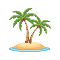 Obraz premium Tropical Palm Island Vector Illustration with Sandy Beach, Blue Water and Summer Resort Scene