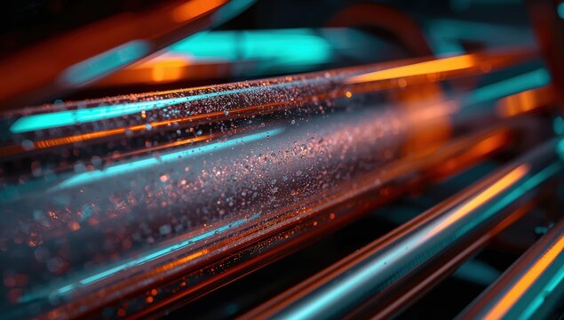 Copper Heat Pipe Cooling System Displaying Internal Vapor Condensation Dynamics Cinematically Illuminated