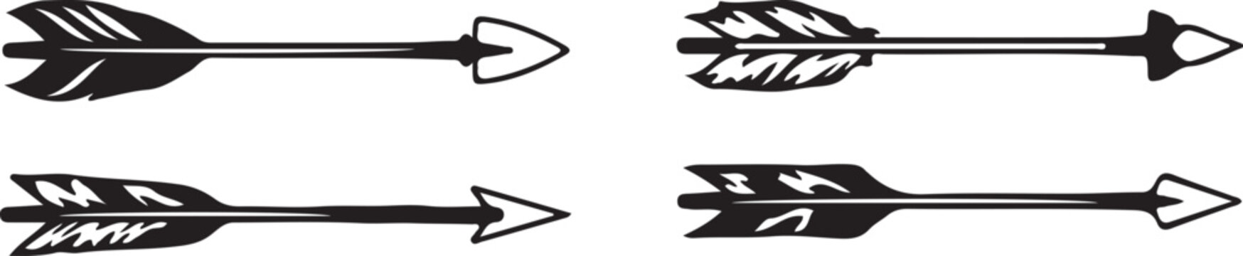 Black arrows icons with feathers