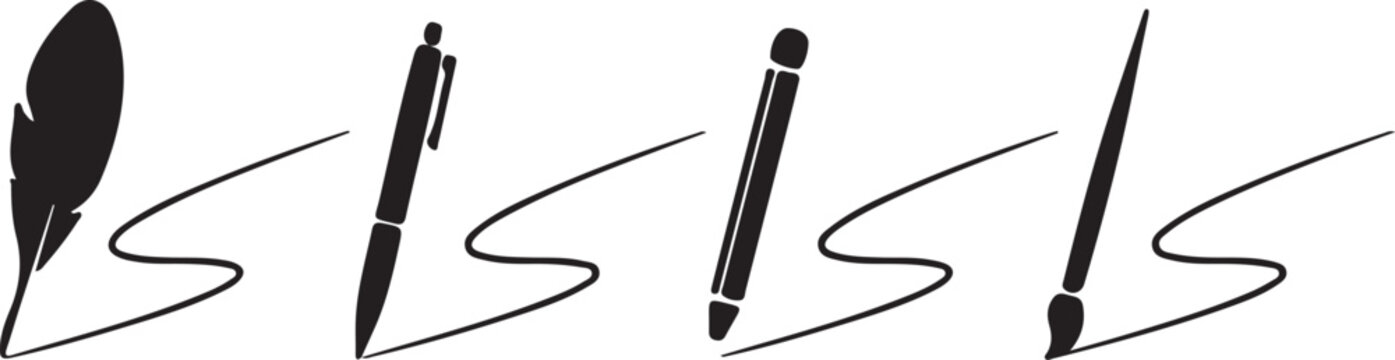 Black writing tools and lines on white