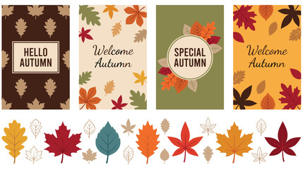 Colorful autumn greeting cards set with flat fall leaves and foliage. © MDTAZBIRHOSSAIN