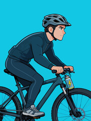 Fototapeta premium Cartoon Male Cyclist Riding Mountain Bike Outdoors