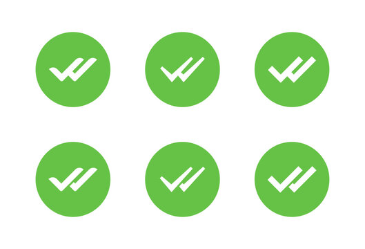 Double check icon set in green circle. Double tick symbol. Two checkmark sign