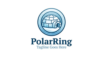 igloo circular blue emblem for cold climate travel winter tourism arctic adventure outdoor branding Logo Design © aseenz imagine