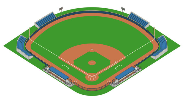 vector isometric baseball diamond field with stadium bleachers and green grass