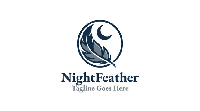 feather circling crescent moon for spirituality wellness meditation nature beauty night themed mystical branding Logo Design