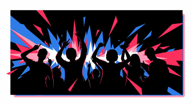 Energetic Crowd Dancing at Concert with Abstract Light Show
