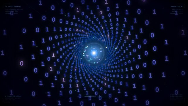 Digital binary code tunnel concept transmitting data stream in cyberspace.