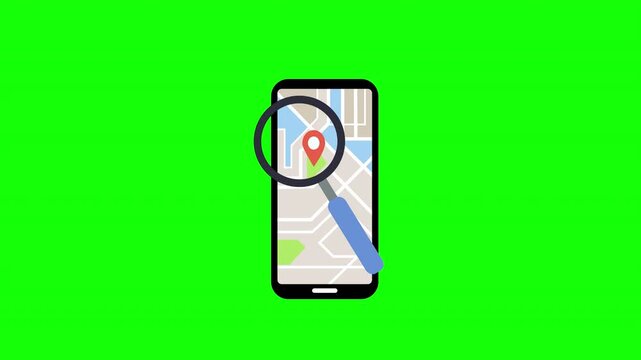 Mobile Map Navigation and Location Search Illustration with Magnifying Glass Animation