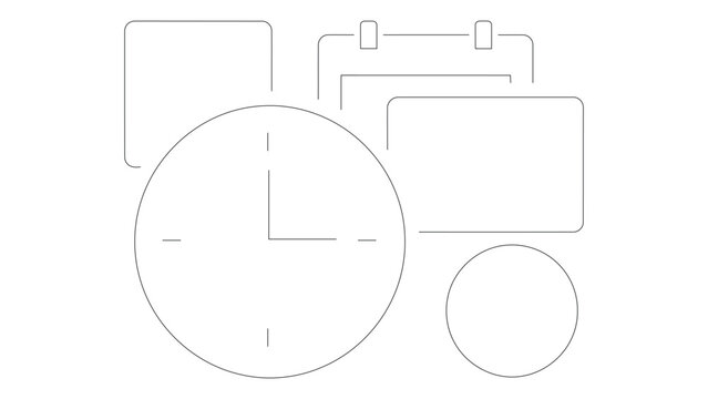 Time management and scheduling icon set, including a clock, calendar, and task list symbols for planning and organization
