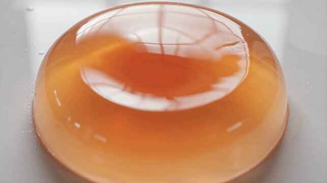 Soft orange jelly texture breathes slowly with calming reflections and elegant skincare atmosphere