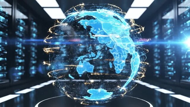 Digital world map animation of global network connections visuals