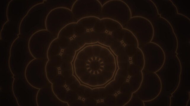 Abstract golden mandala kaleidoscope pattern rotating on dark background