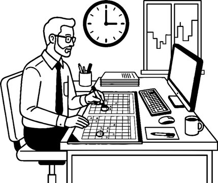 Professional man planning schedule on desk calendar in home office
