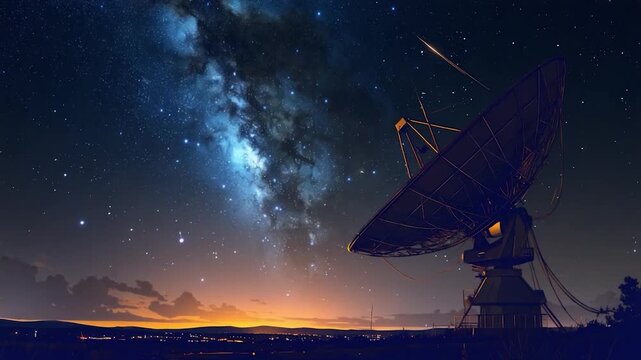 Satellite dish under the Milky Way and starry night sky anime style illustration