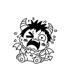 Fototapeta premium ゆるかわ小悪魔ベビー・大泣き・涙・シンプル線画イラスト 