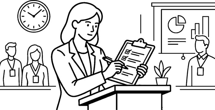 Female manager checking progress during office presentation