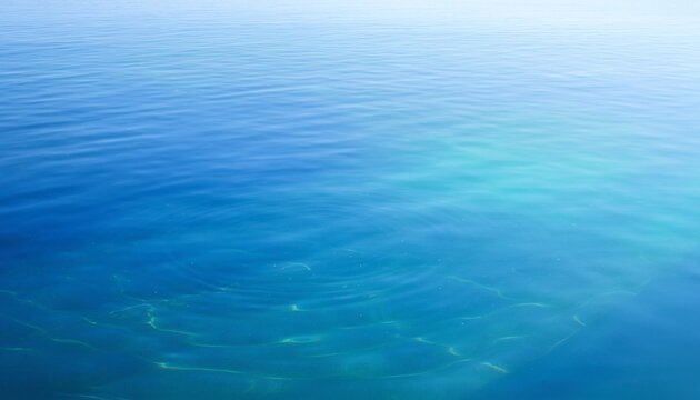 Water surface reflects light in a clear blue ocean during midday hours with no visible waves or disturbances present