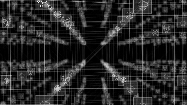 white color glowing nodes connected by lines digital document and cloud storage futuristic design black technology 3D background