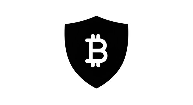 A shield displays a Bitcoin symbol for secure cryptocurrency protection.