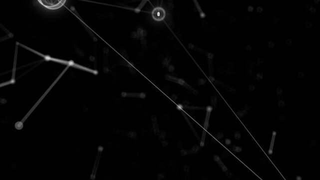 white color glowing nodes connected by lines digital document and cloud storage futuristic design black technology background