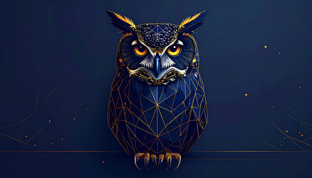 Geometric owl illustration on dark blue