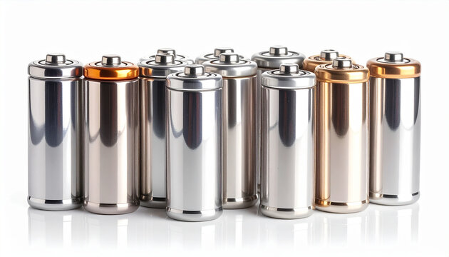 Metallic batteries arrayed against white