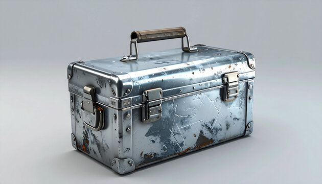 Metallic tool box on white background
