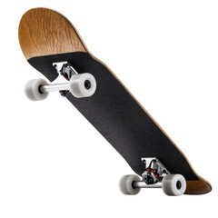 Isolated longboard skateboard with natural wood grain deck and black grip tape, recreation equipment © Diego