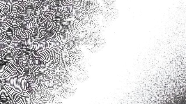 Monochrome illustration of concentric circles and dots gradient pattern design element