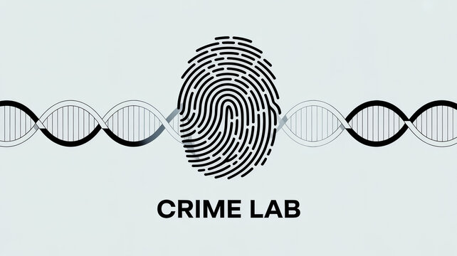 Crime lab with DNA and fingerprint analysis illustration, justice system
