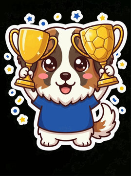 Winning Tornjak Soccer Trophy Kawaii Sticker Bosnia Black Background