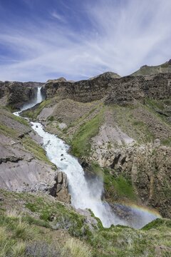 Rainbow at the waterfalls Saltos de Arco Iris, Maule Valley, San Clemente, Maule, Chile