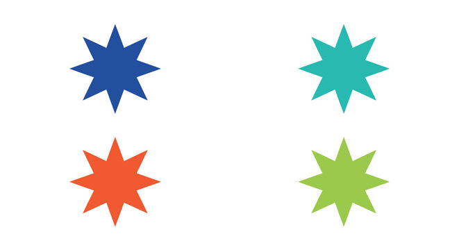 starburst shapes in blue teal orange and green isolated on white