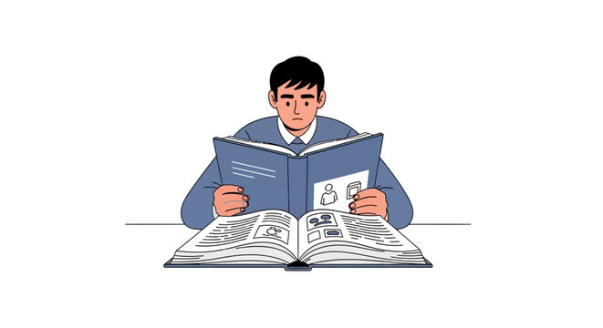 Man reading a large book.