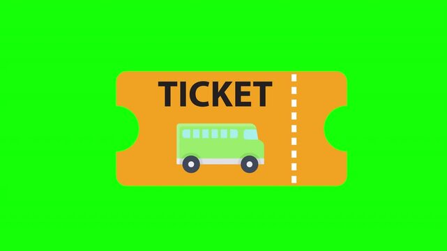 Animated Bus Ticket Icon on Green Screen Background for Public Transport and Travel Booking Concepts