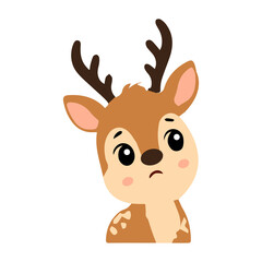 Obraz premium Cute deer cartoon vector icon with funny expressions, kawaii animal character illustration.