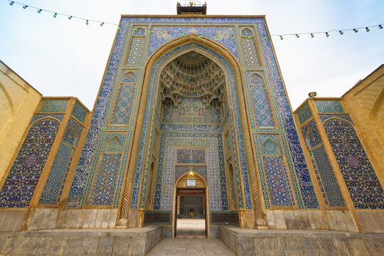 Mozaffari Jame Mosque or Friday Mosque, Fa&ccedil;ade decorated with floral patterns, Kerman, Kerman Province, Iran