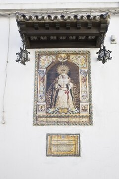 Tiled picture, figure of a saint, Jerez de la Frontera, Andalusia, Spain