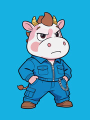 Fototapeta premium Cool Anthropomorphic Cow Wearing Work Jumpsuit