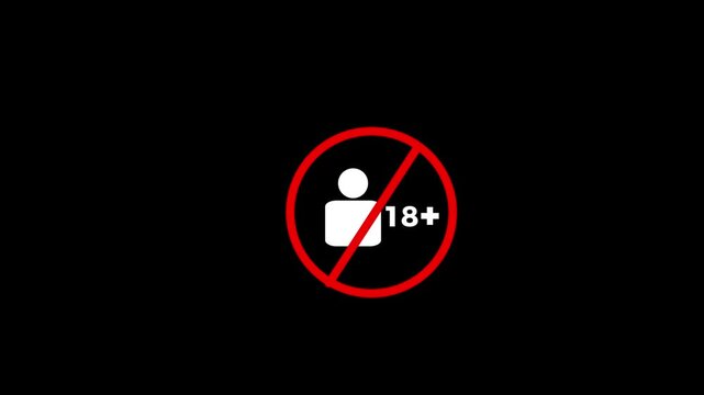 18 plus icon sign animation on dark background,with on a dark background 4k video.