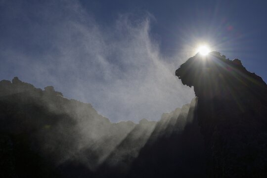 Steam in the backlight, lava of Krafla (last eruption 1984), Sk&uacute;tusta&eth;ir, Nor&eth;urland eystra, Iceland