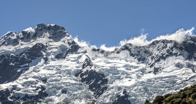 Mount Sefton with Tucket Glacier and Huddelston Glacier, Mount Cook National Park, Canterbury Region, South Island, New Zealand
