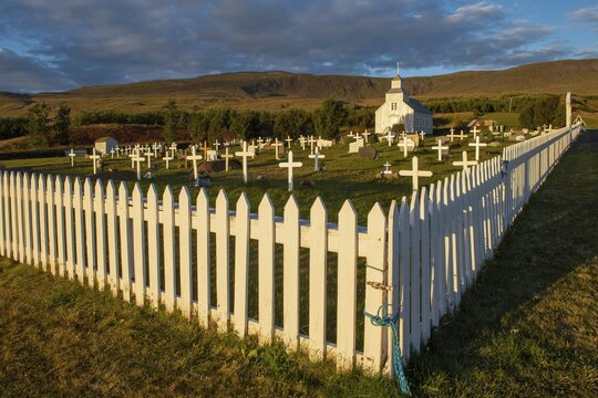 Church and cemetery, Hvammstangi, Westfjords, Northwest Iceland, Iceland
