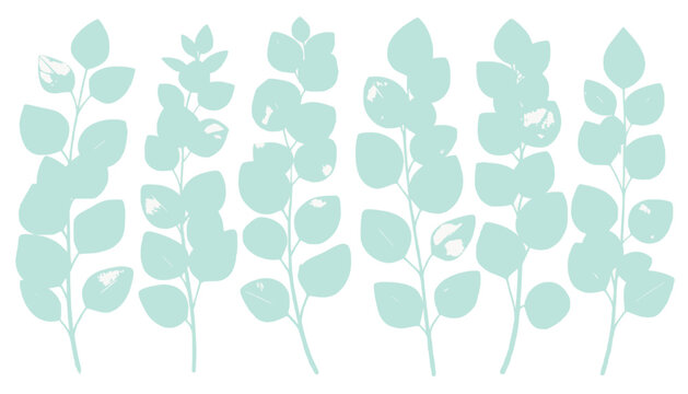 Pastel Eucalyptus Leaves Silhouette Vector Graphic on White Background